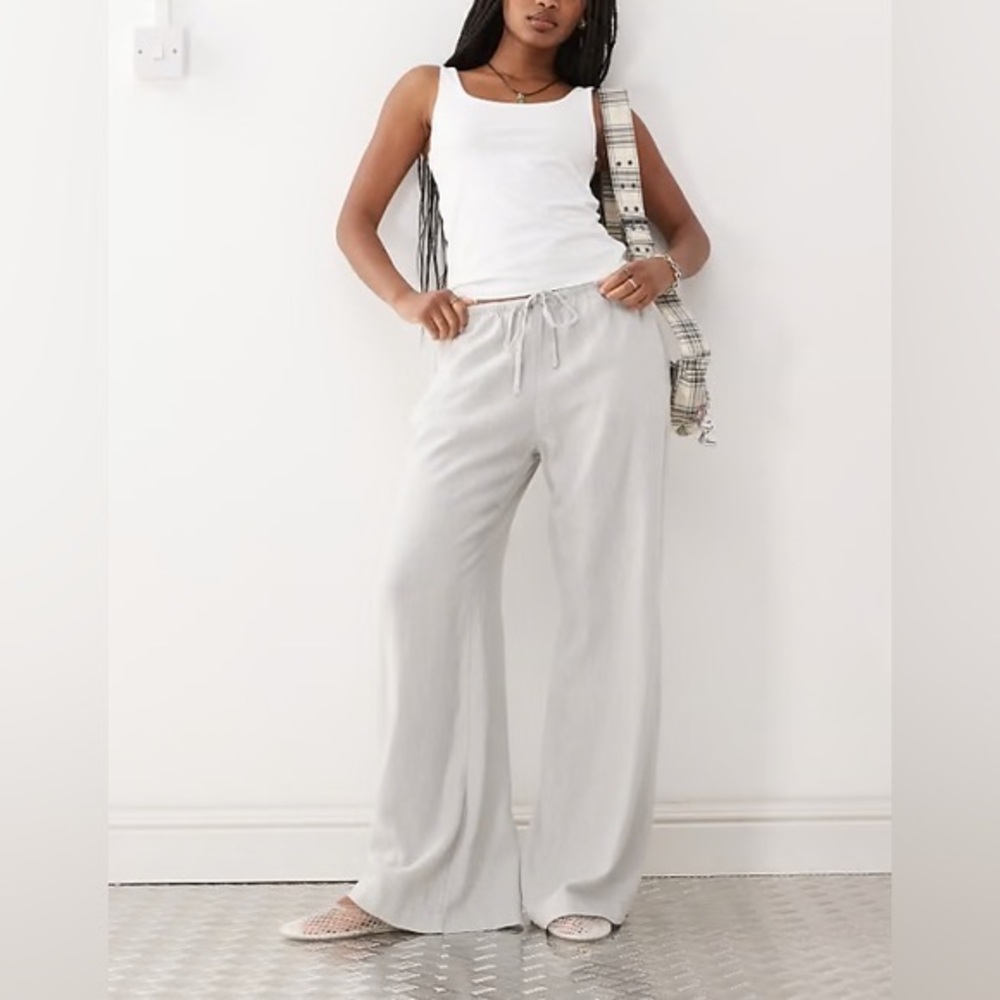 Jones New York Light Gray Wide-Leg Drawstring Pants